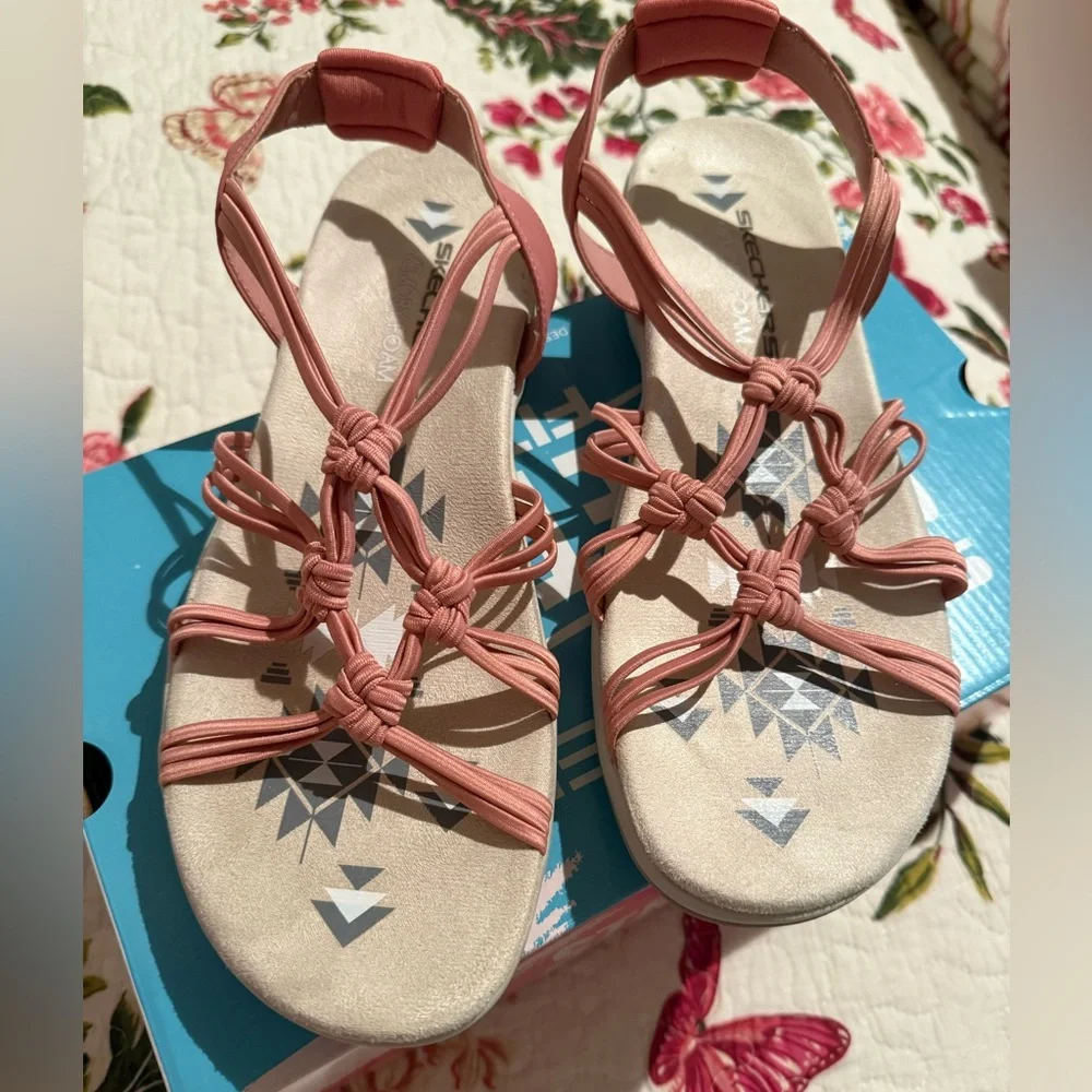 🩷Skechers Reggae Slim Why Not stretch fit sandals coral pink women size 10 EUC - Picture 4 of 10
